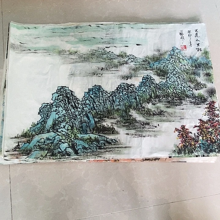国画四尺三开山水