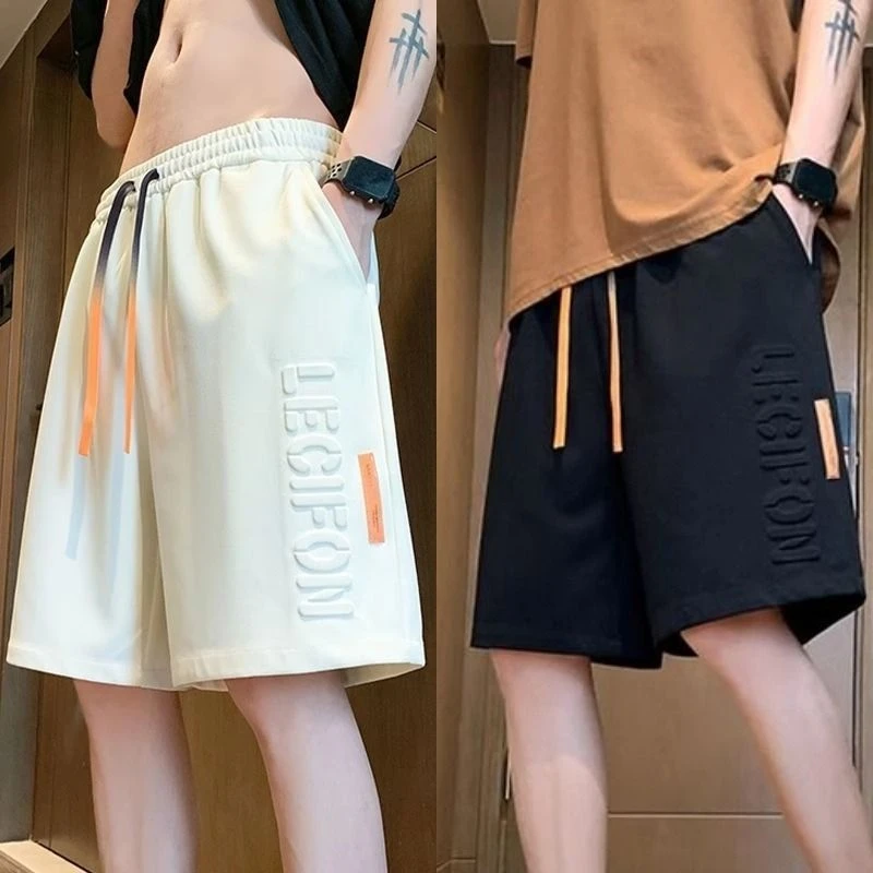 夏季潮流百搭冰丝透气短裤男款高级休闲五分休闲裤子宽松运动中裤