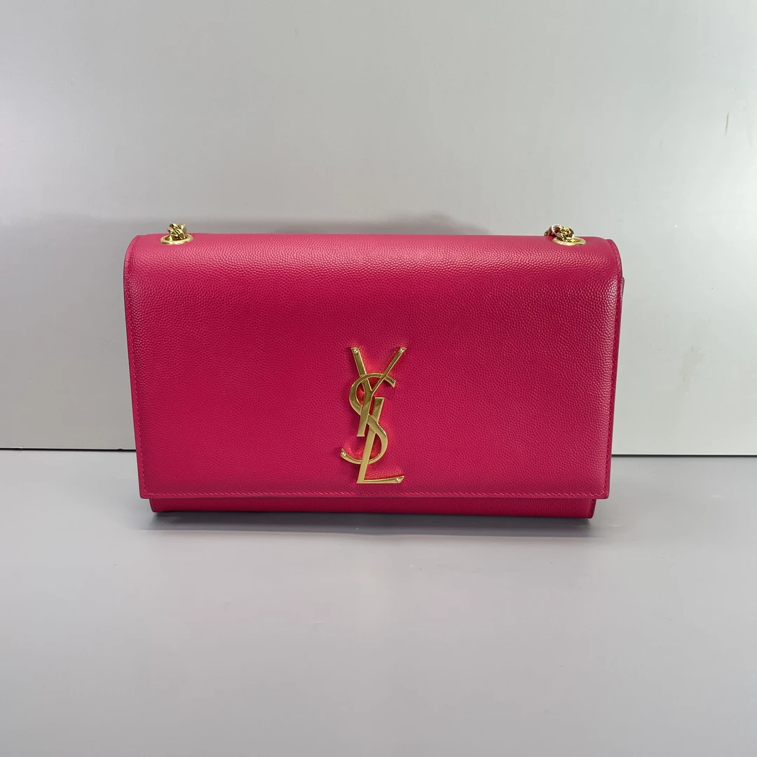 95新 YSL/圣罗兰 媚姐/玫红鱼子酱中号链条包24x15x5cmG021402