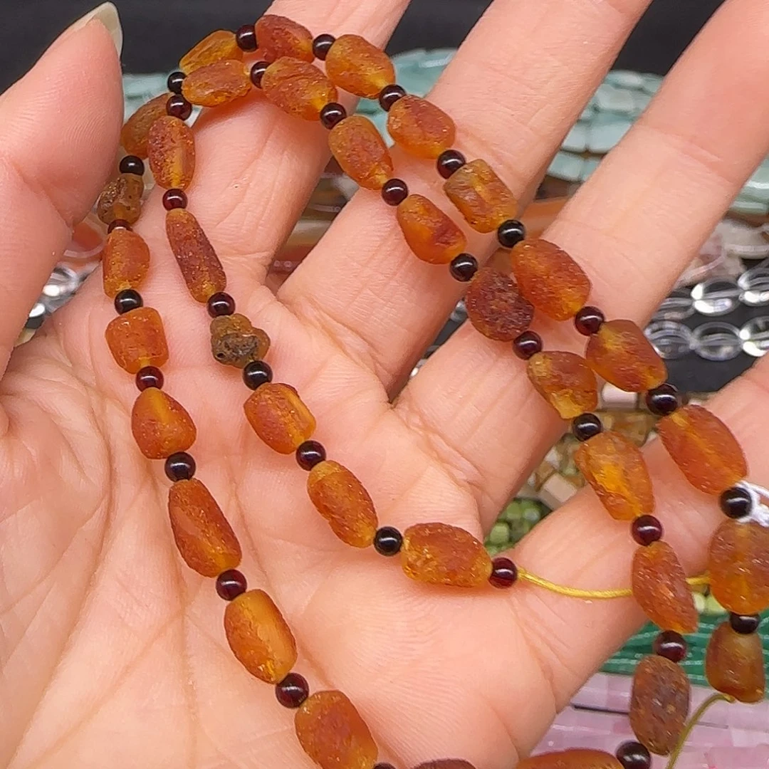 玛瑙/玉髓合金珠宝半成品蜜蜡原皮5mm一条