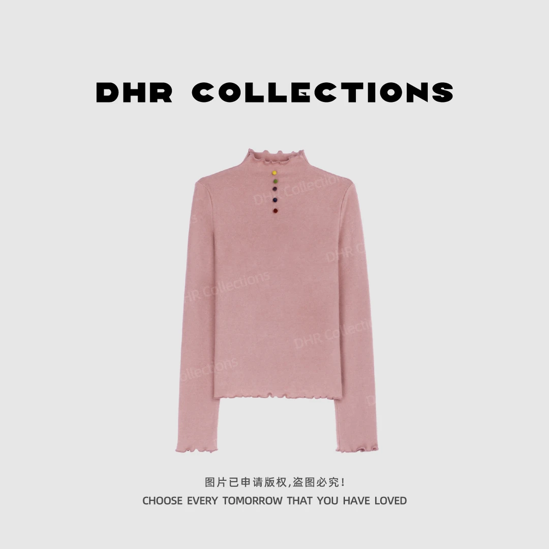 豆豆9【彩扣卷边长袖T恤】秋冬保暖内搭舒适打底衫休闲百搭-25QD063