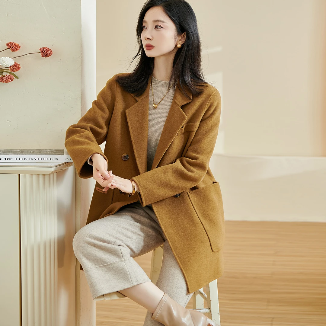 【小熊专属】简约通勤厚实双面呢外套100%绵羊毛西服女5W23DZ1230