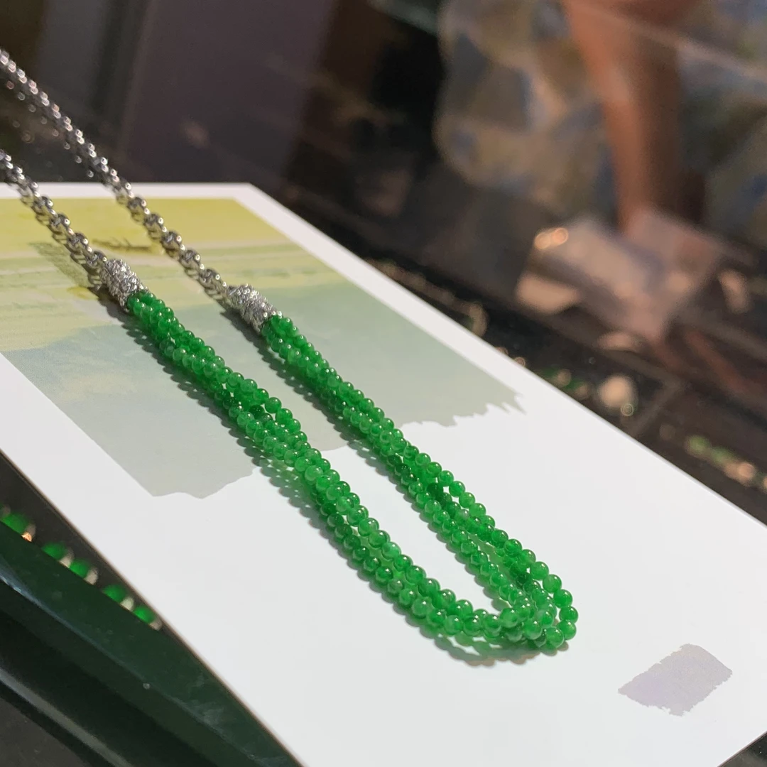 高冰满绿圆珠项链手链两用款珠子卡2.1
