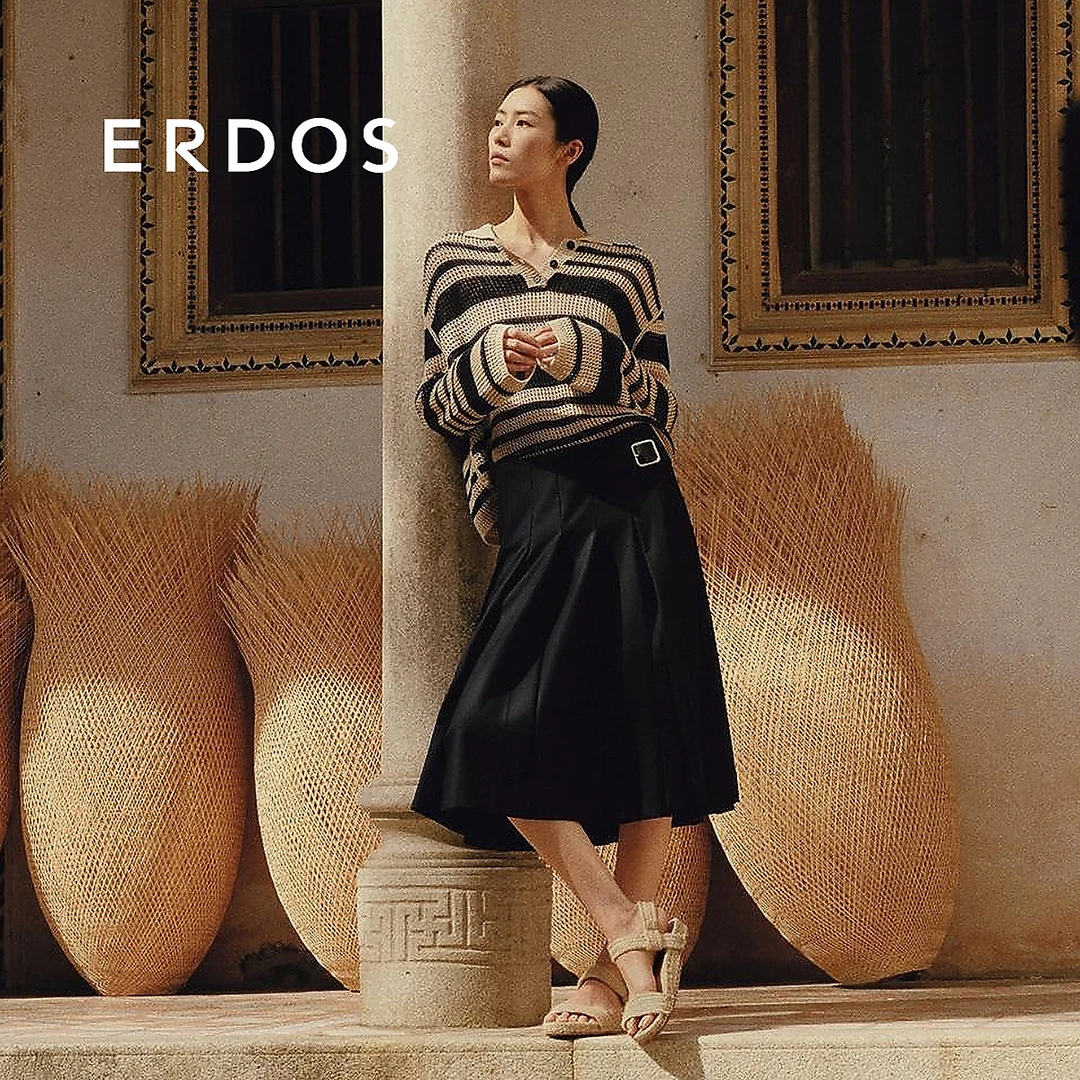 ERDOS 超细亚麻纱线镂空针织夏日条纹POLO衫【玛德琳】25年春夏新品