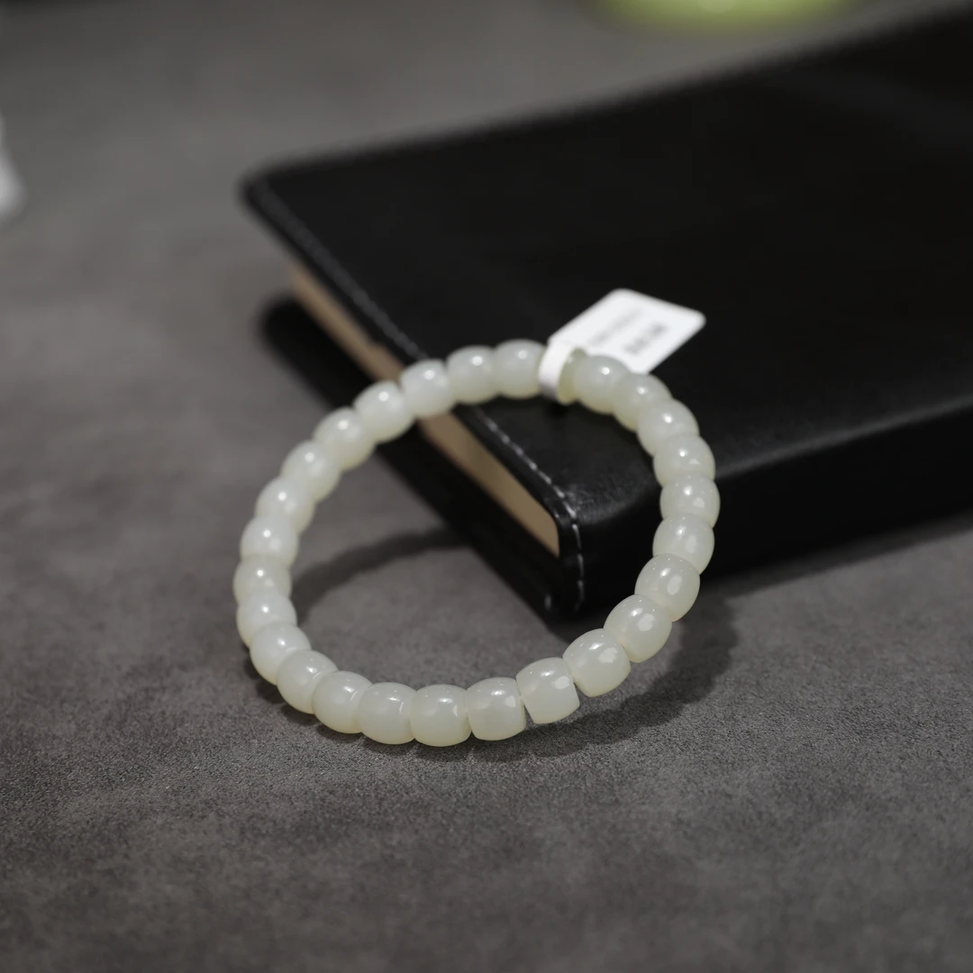 【潮生珠宝】严选精品和田玉新疆白玉极限弧8mm手串