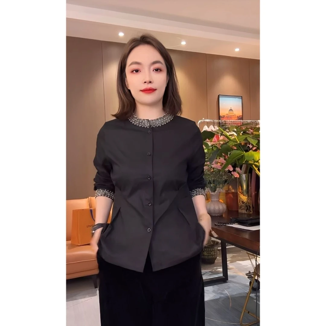 2025新款时尚女重工秋季新款洋气减龄显瘦国风打底衫新中式网红款