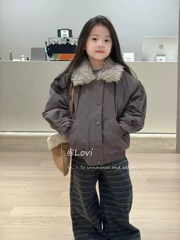 女童冬装棉服2025新款女宝洋气大翻领外套甜美女孩时尚保暖棉袄潮