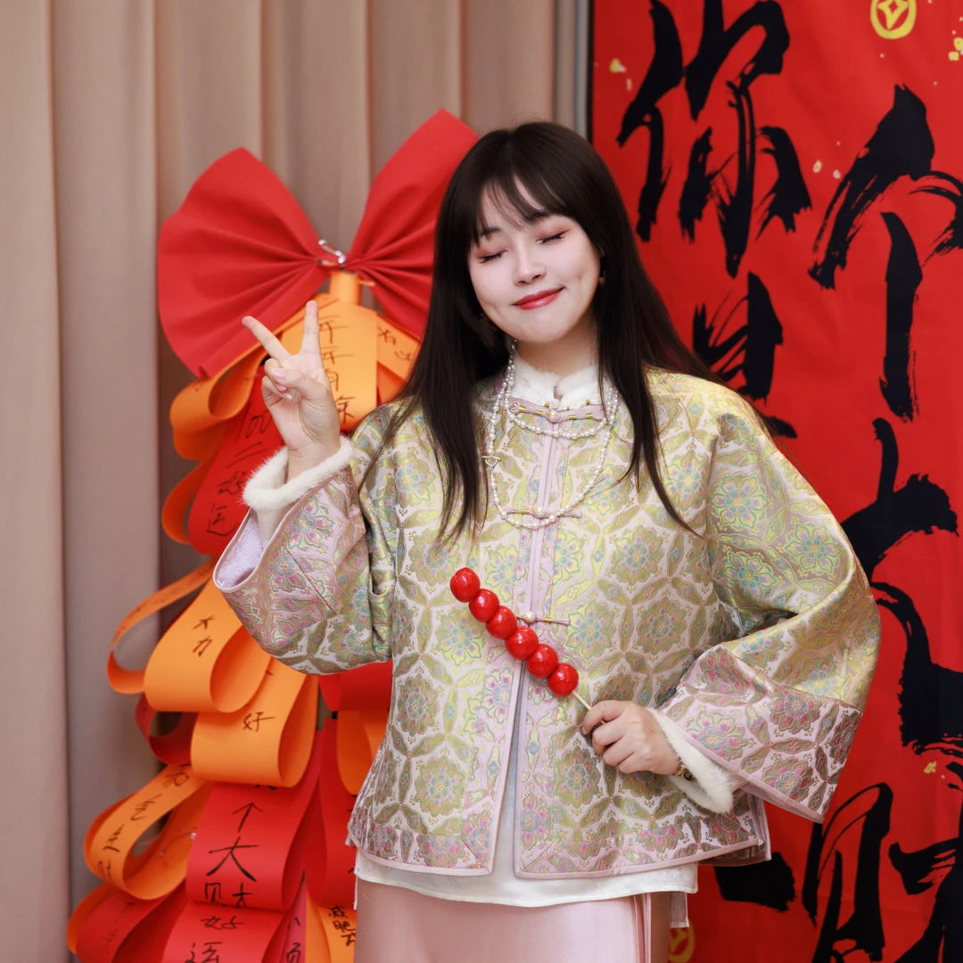 【锦说欢喜】‘粉金宝相花’新中式桑蚕丝宋锦外套高定版F7309