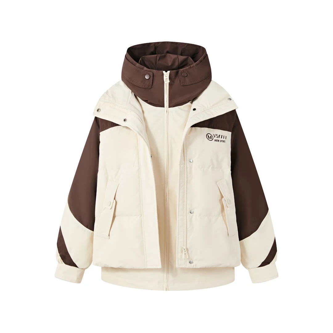 设计师款-女士短款撞色拼接百搭一衣三穿羽绒服宽松