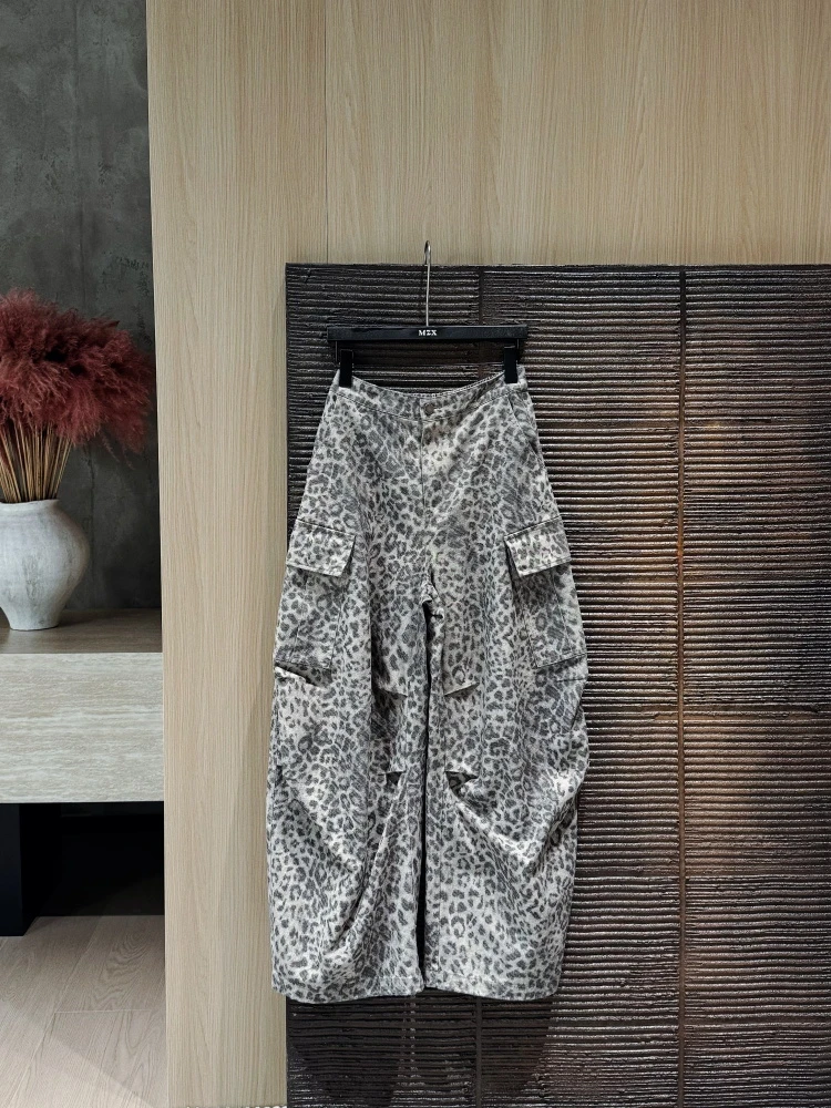 MZX秋季原创全棉豹纹工装风弯刀裤阔腿裤KZ10393-C