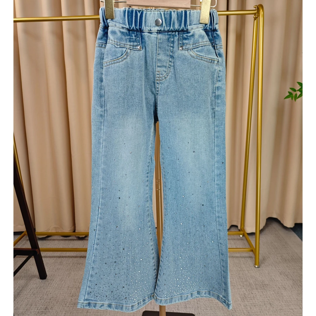 奶昔定制 女童微喇带钻牛仔裤女宝百搭牛仔裤