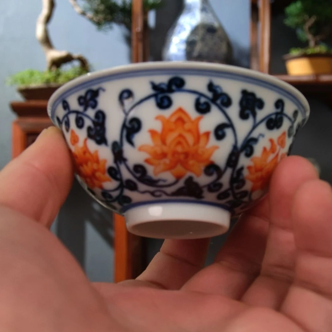 柴烧青花釉上矾红斗彩