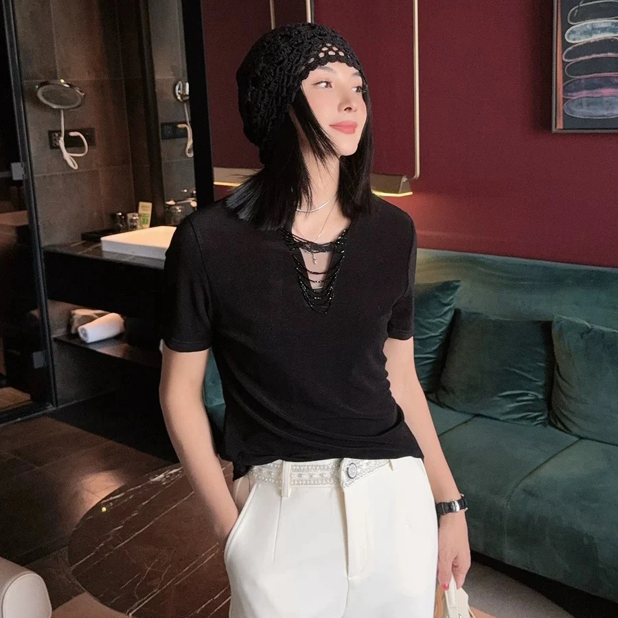 春夏百搭串珠设计T恤半袖