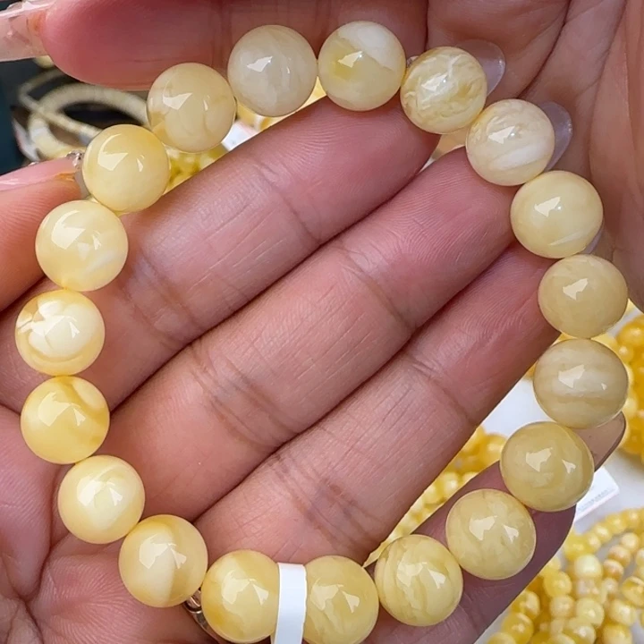 手链蜜蜡未镶嵌奶白妖花圆珠手串