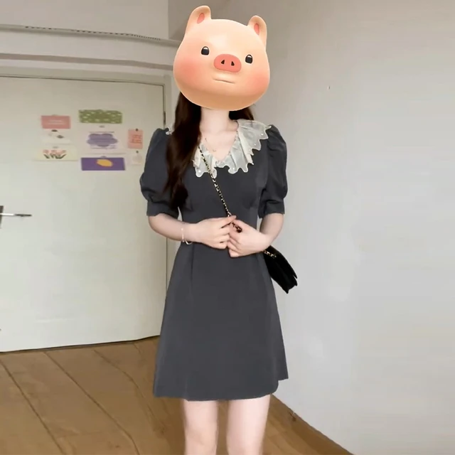 娃娃领法式气质连衣裙子女夏季2025年新款收腰显瘦甜美小个子短裙