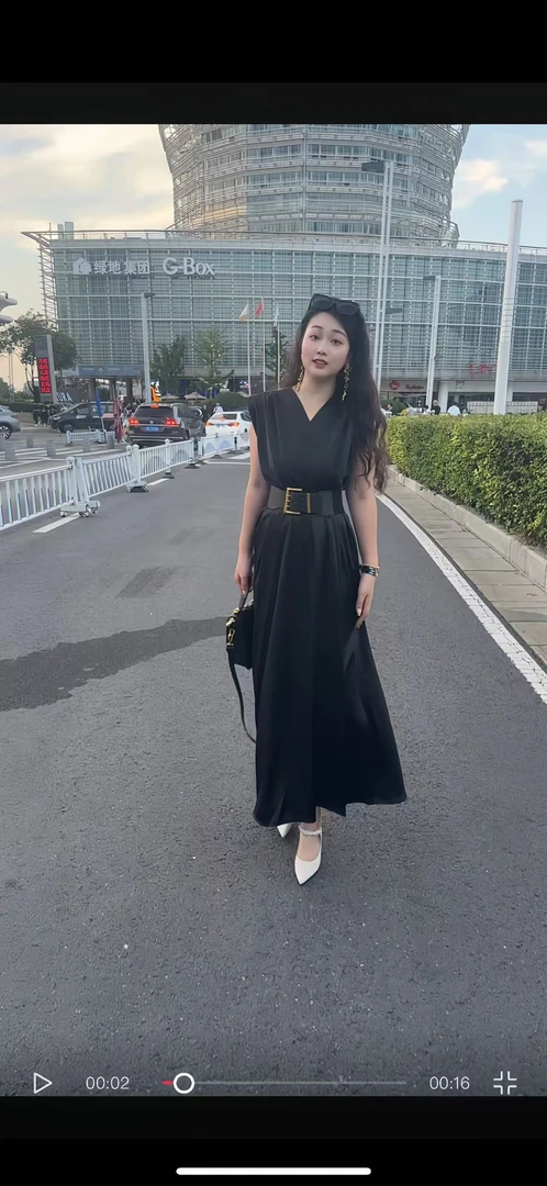 定制款腰带显瘦气质女神收腰长款连衣裙