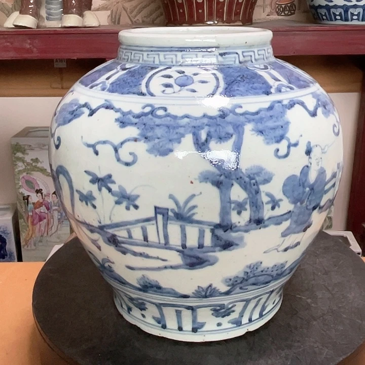 摆件瓷清**韵景德镇陶瓷青花人物罐