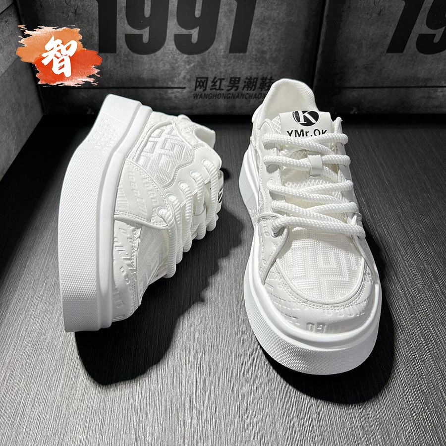 智冶男鞋2025夏季新款网面透气低帮厚底板鞋小白鞋百搭休闲鞋潮牌