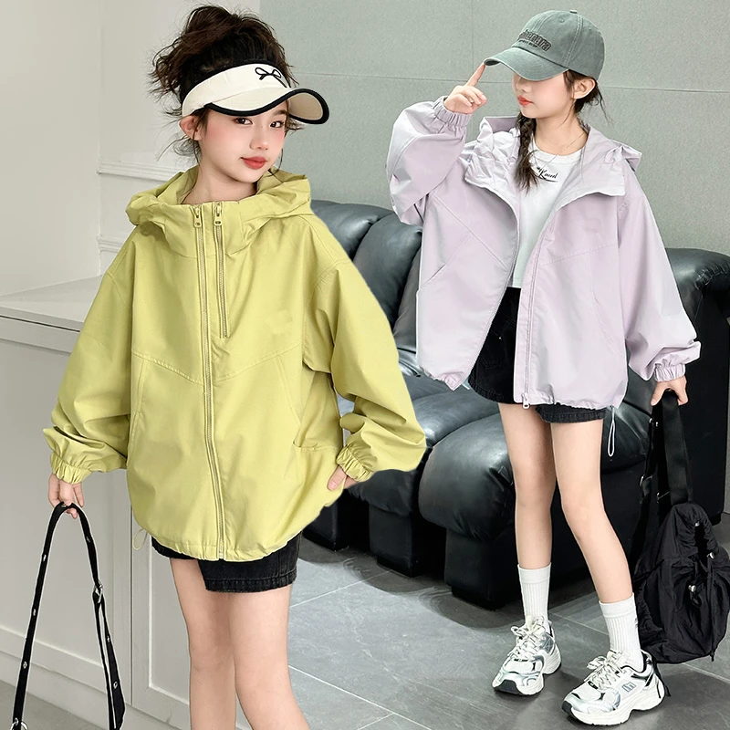 女童外套春款冲锋衣2025新款儿童洋气中大童韩版休闲风衣连帽女孩