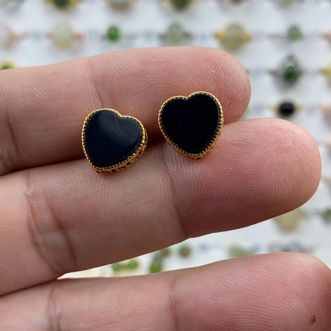 和田玉（墨玉）银S925镀金镶嵌戒指