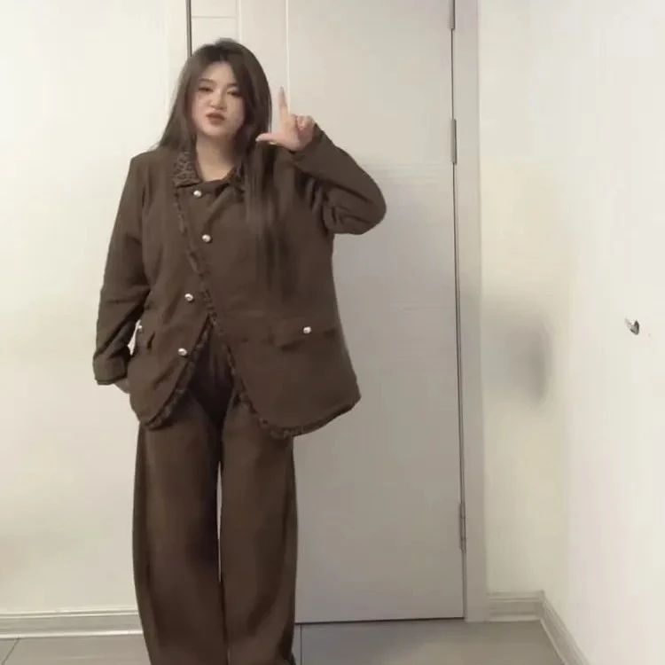 大码女装拼接豹纹翻领外套宽松显瘦气质上衣秋季设计感