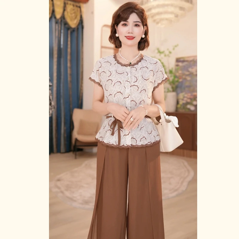 2025新款妈妈装夏季洋气时尚气质中年女装宽松新中式小衫套装