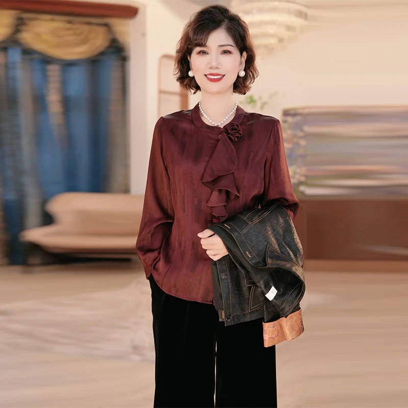 妈妈装春秋新款时尚洋气减龄显瘦长袖衬衫中老年女装宽松上衣小衫