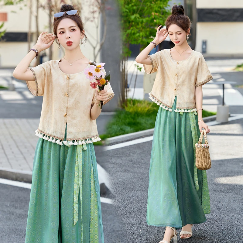 新中式国风套装女2025夏季新款气质显瘦复古民族风上衣裙裤两件套