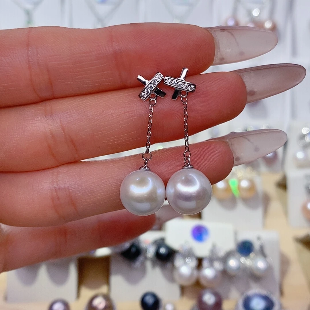 淡水珍珠耳饰银S925镶嵌