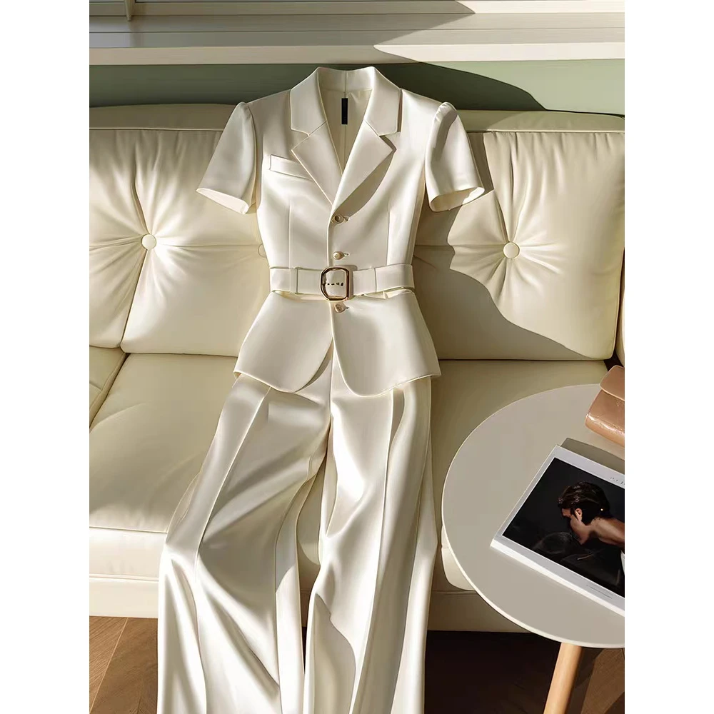 【8187套装-YR】欧货时尚洋气套装白色短袖上衣裤子职业两件套