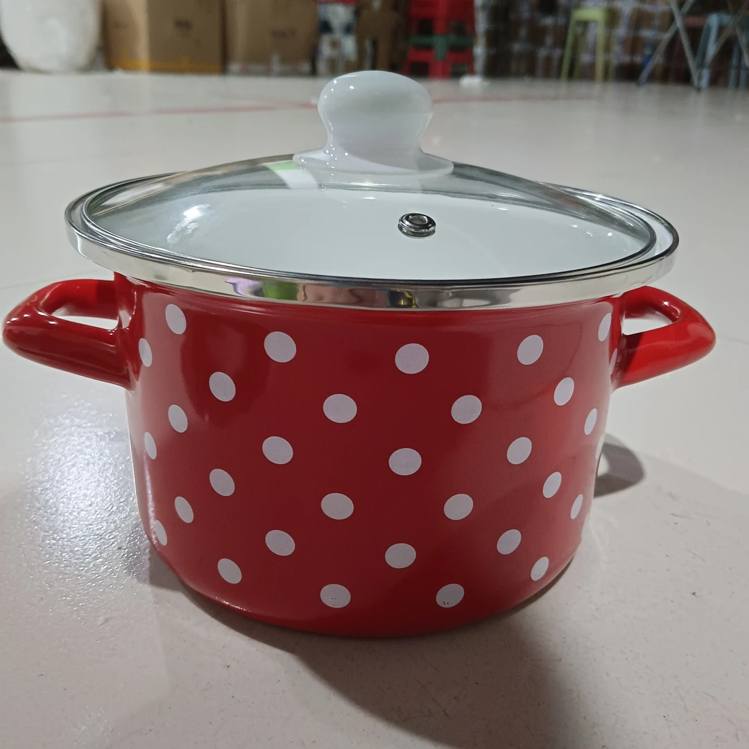 18口径新搪瓷高桶红点点锅瑕疵处理随机发