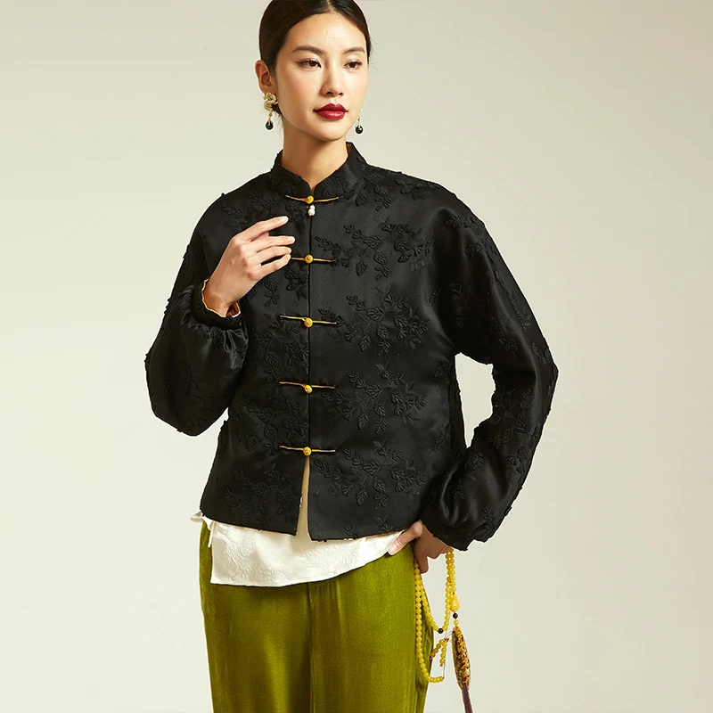 拉贝碧 新中式国风双面穿立体刺绣新中式夹克唐装上衣