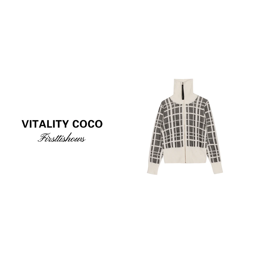 「VITALITY COCO」上新热卖拉链开衫秋冬翻领格子外套-1331
