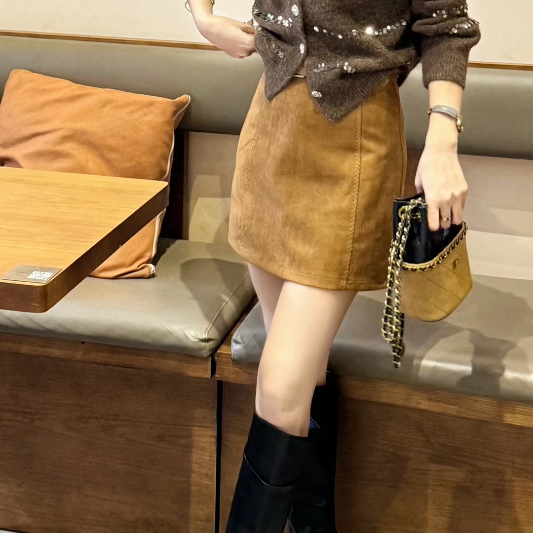 【奔赴冬约】秋冬韩系简约高质百搭新款麂皮绒洋气百搭显瘦半裙短裙