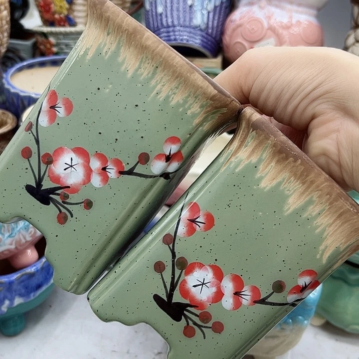 多肉绿植陶瓷花盆9.9包邮，有孔