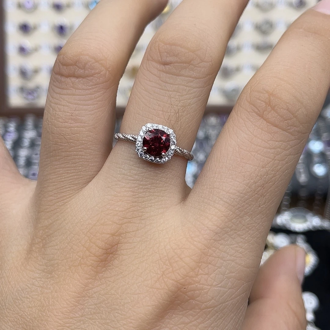 戒指石榴石银S925镶嵌