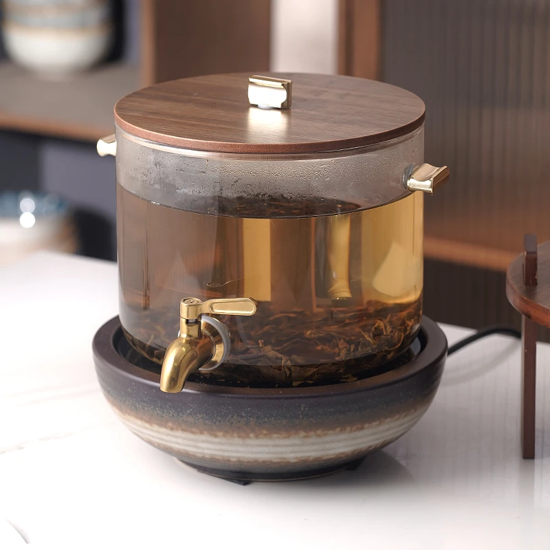 2025新款大容量玻璃养生壶带龙头餐厅酒店保温加热烧水冷水壶桶茶