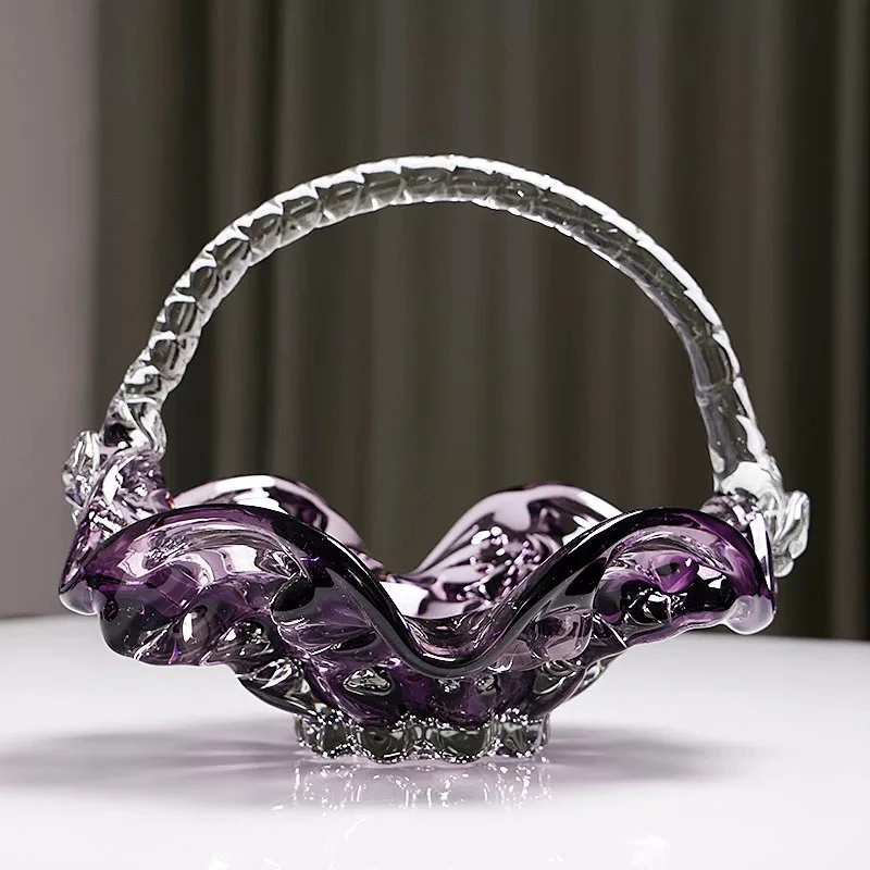 F228紫色现代简约风欧式超大琉璃手提花篮花瓶花器4383