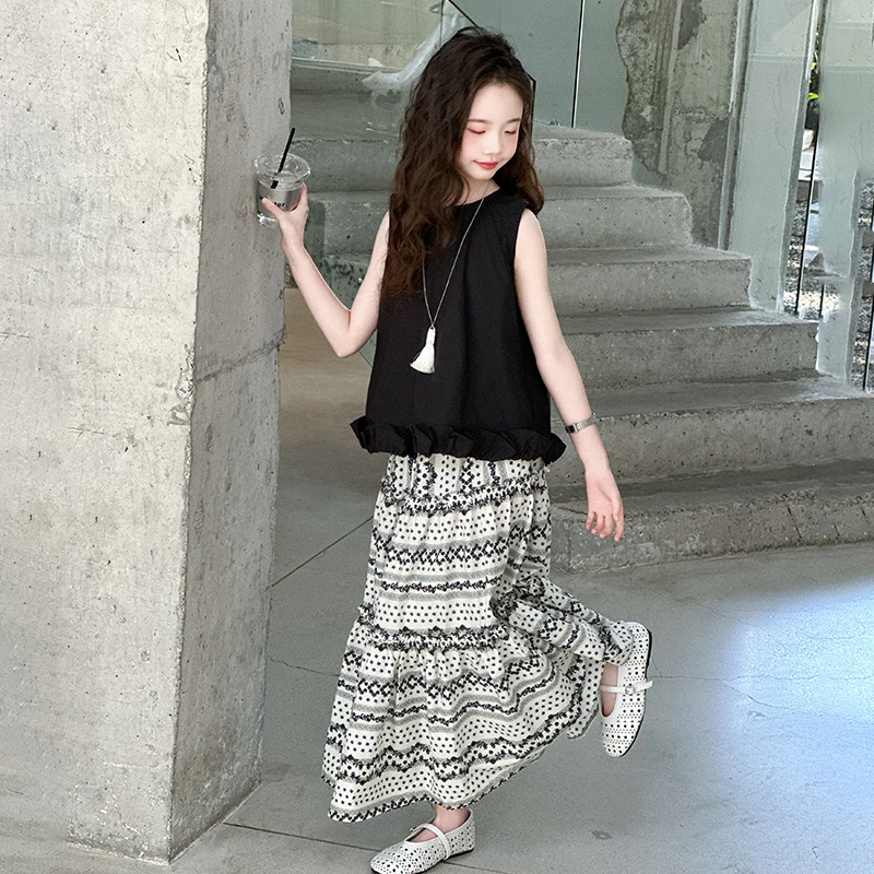 女童夏装套装2025新款儿童洋气薄款超好看女孩大童无袖夏季半身裙