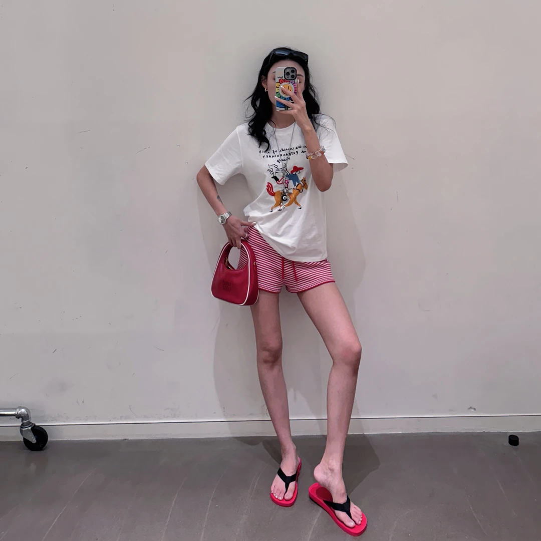 李予诺「玛线裤」美式复古辣妹条纹毛织休闲裤L5279001