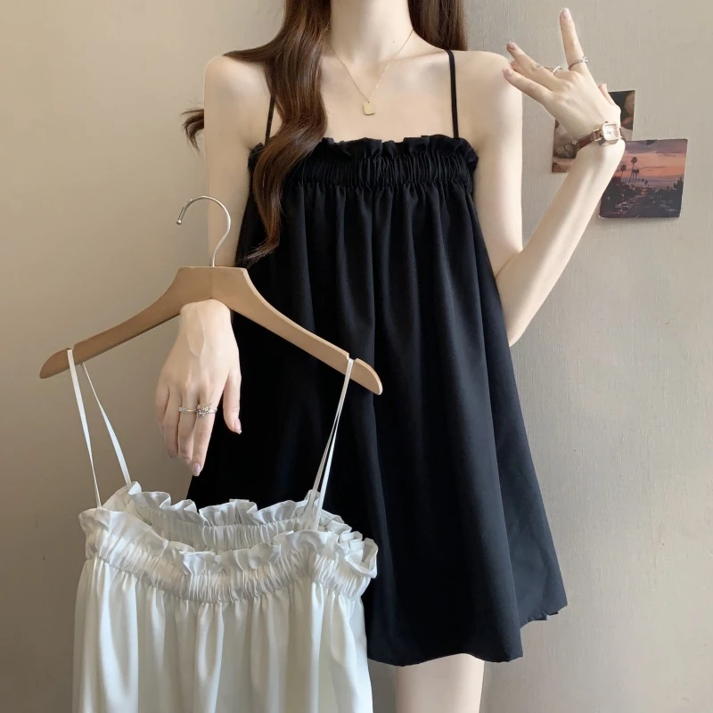 大码洋气法式设计感美背吊带上衣女夏季胖妹妹宽松显瘦遮肚子背心