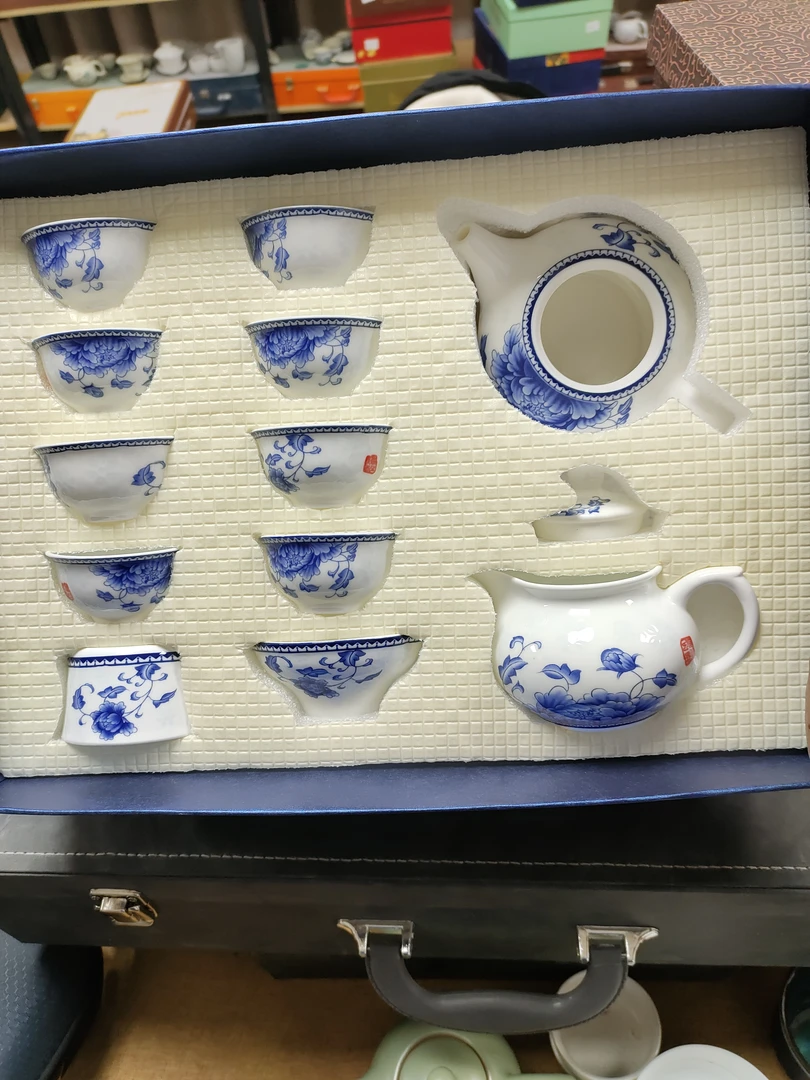 德化白瓷青花瓷茶具家用功夫茶具盖碗茶壶茶杯套装34