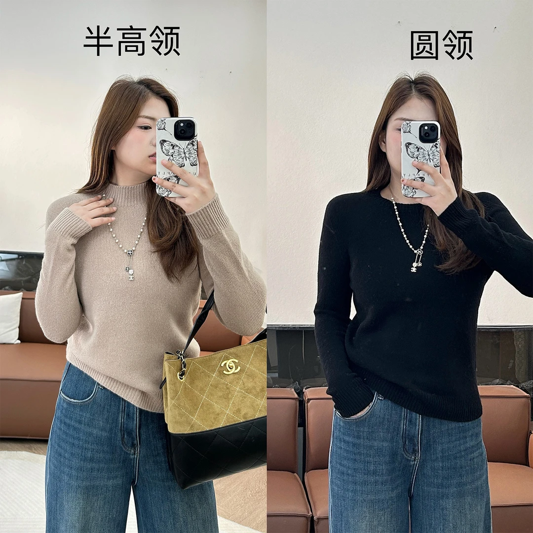 裂渡【温暖暴击】微胖大码女装冬季百搭圆领半高领羊毛衫ZY1511