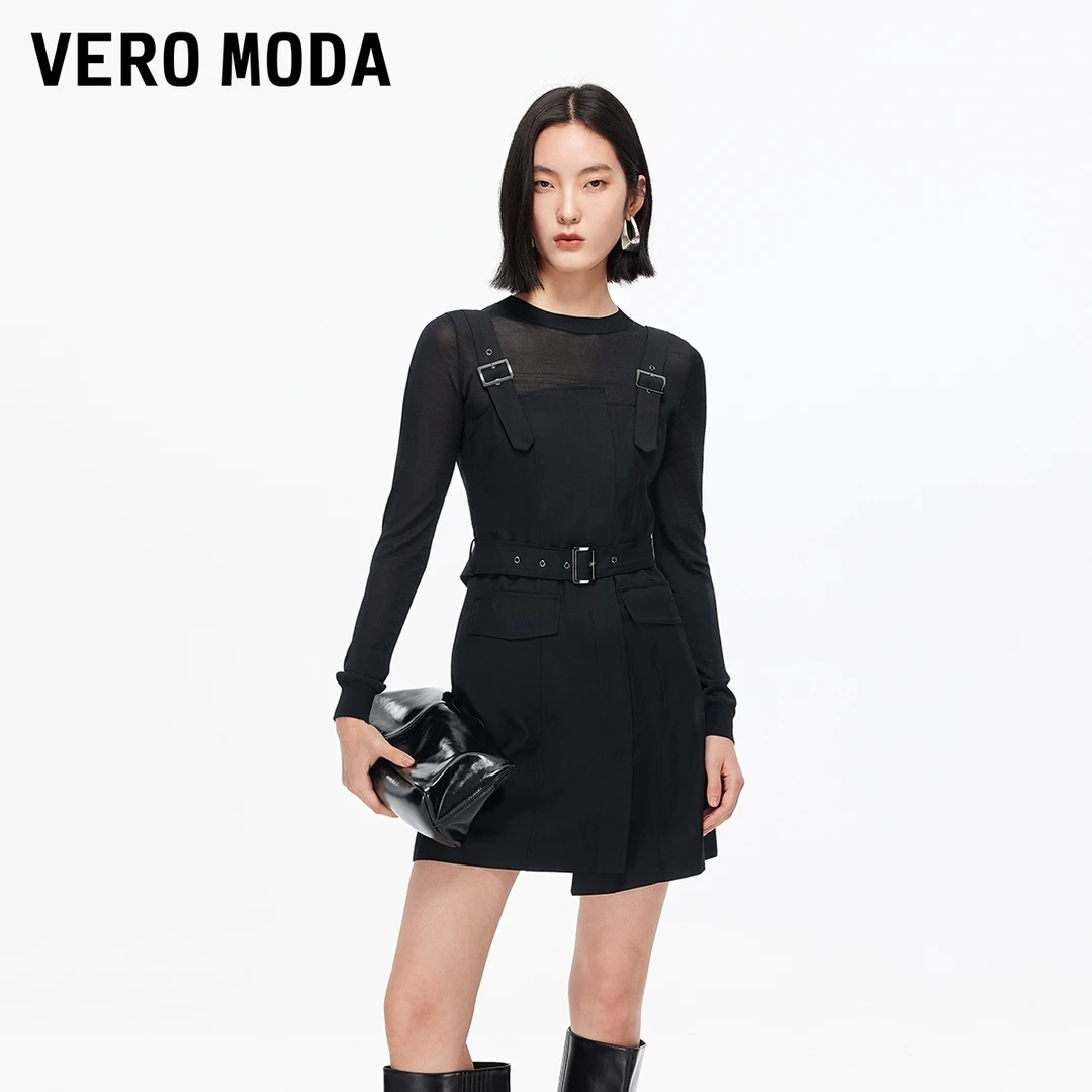 Vero Moda连衣裙25新款真两件不对称裙摆背带裙流光风32537C004