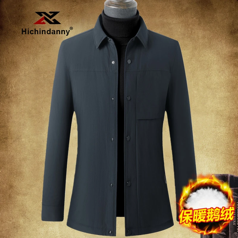 HICHIN翻领羽绒服男士秋冬季轻薄保暖白鹅绒防寒短款休闲夹克外套