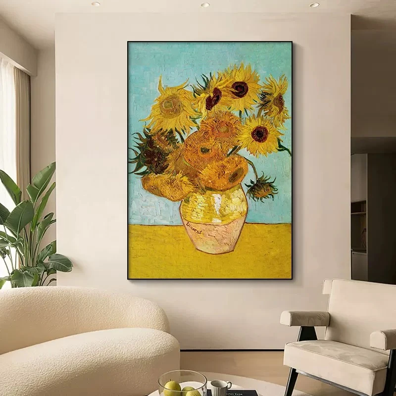085梵高向日葵餐边柜装饰画摆画餐厅卧室挂画法式复古摆台画