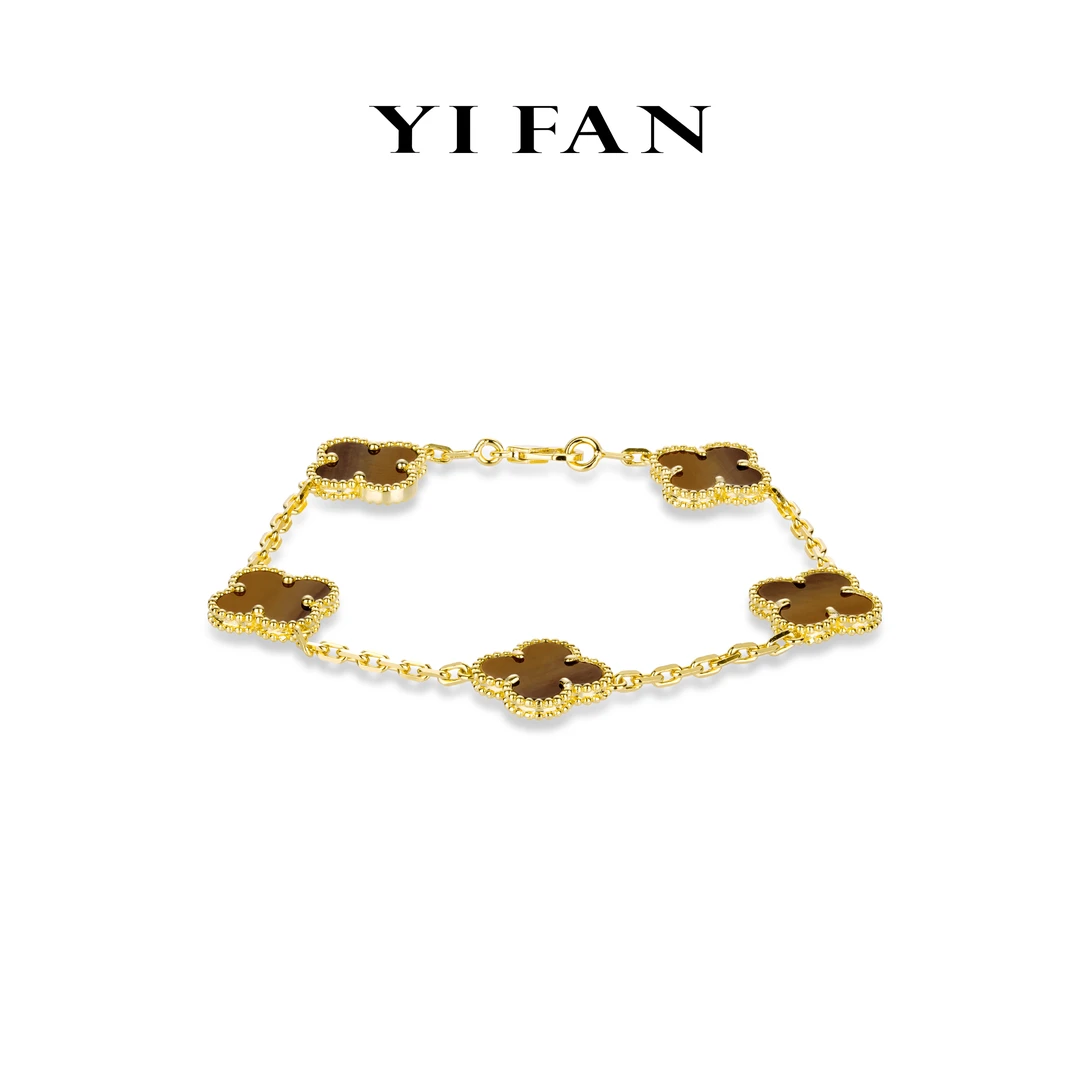 925银合成锆石手链 4481-金色虎眼四瓣花百搭手链