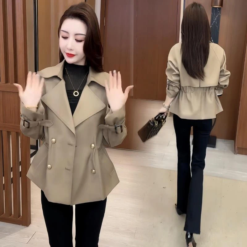英伦风时尚收腰短款风衣外套女士春秋装新款小个子气质双排扣上衣