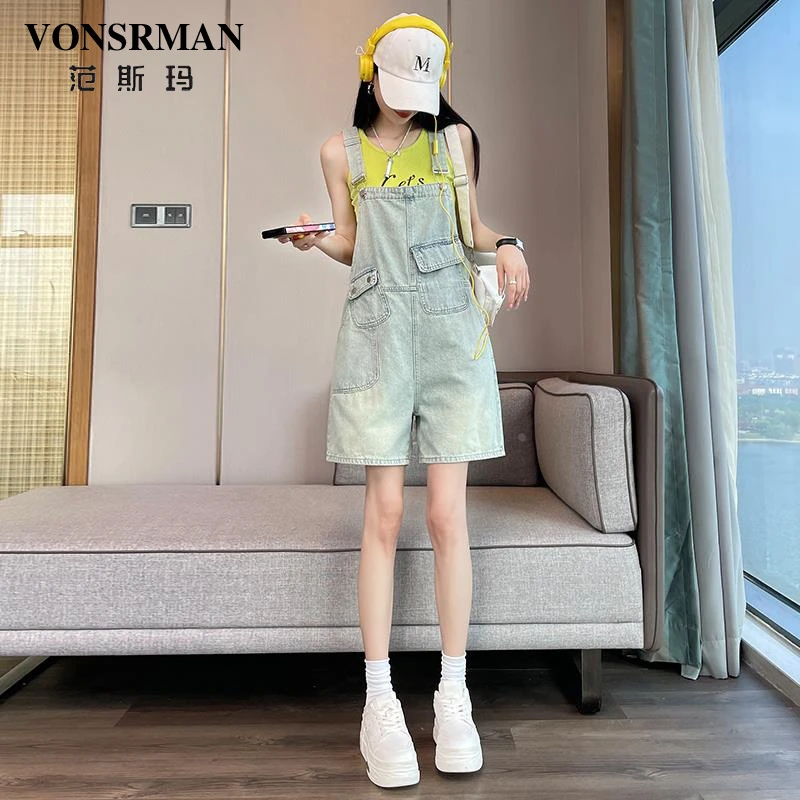 牛仔背带短裤女夏季薄款2025年新款显瘦小个子减龄吊带阔腿连体裤