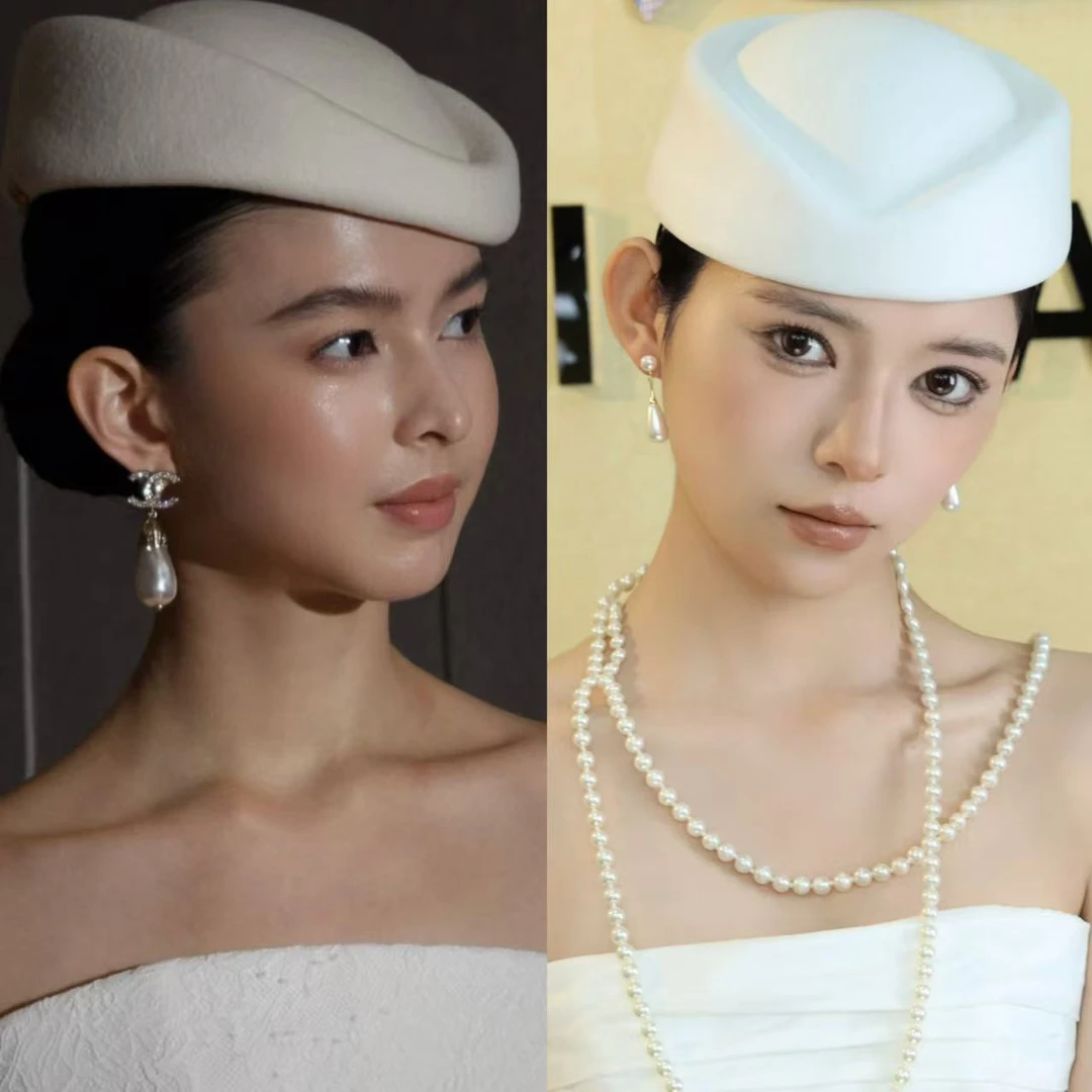 赫本风白色法式高级感帽子饰品黑色法式帽头饰